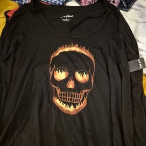 Torrid Black and Orange Graphic Tunic with 3/4 Sleeves